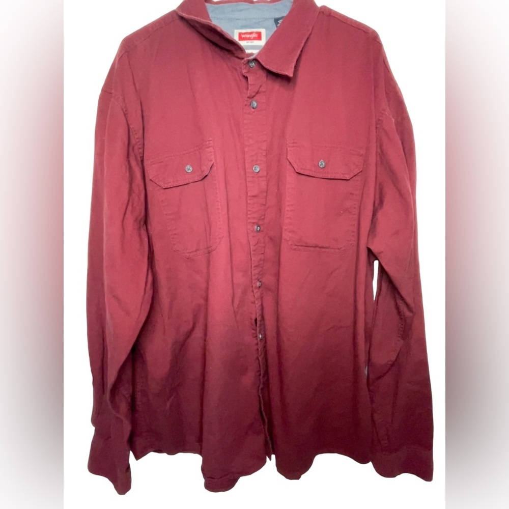 Wrangler Men's 2XL Comfort Flex Red Shirt Long Sleeve Button Up Regular Fit